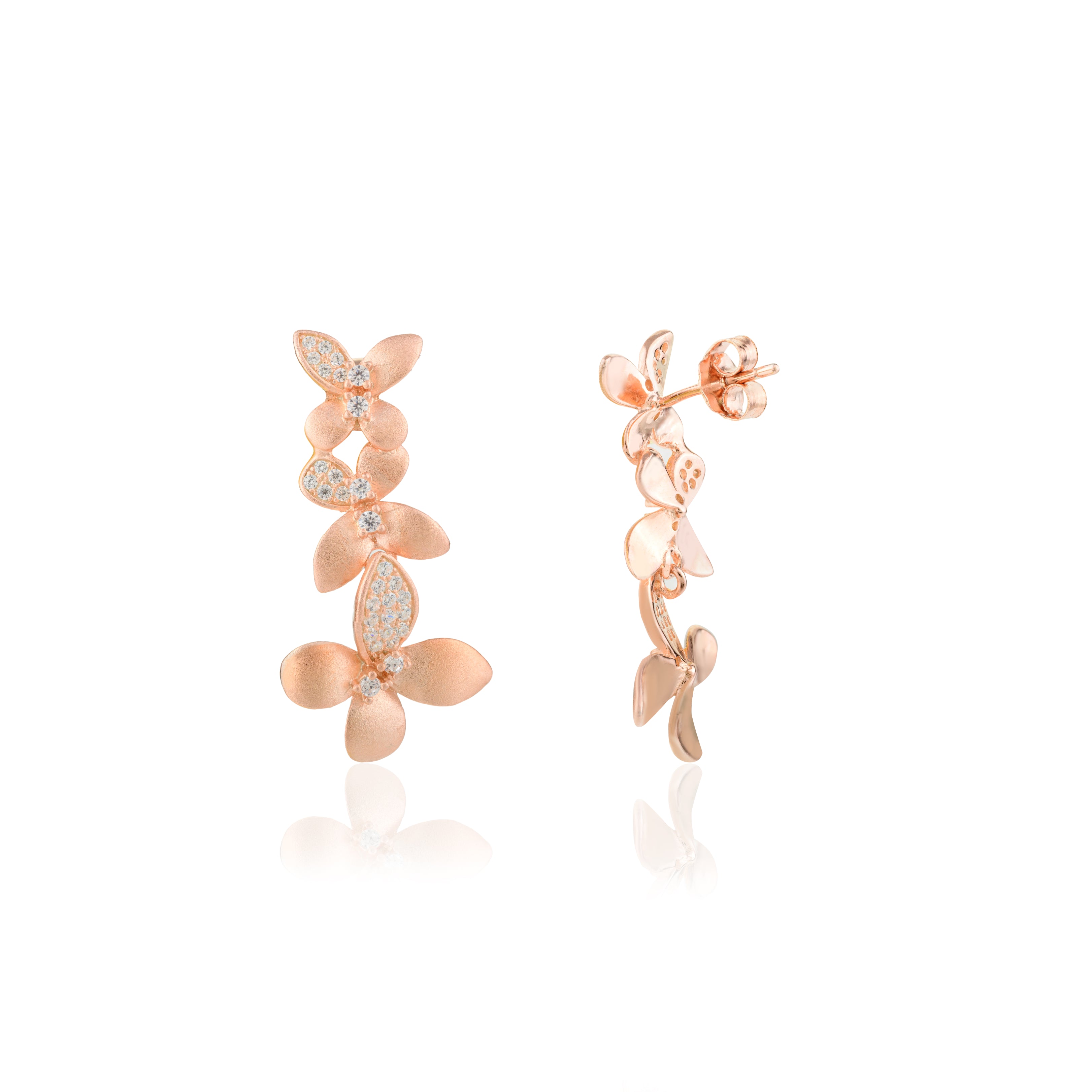 Elegant Rose Gold Flower Drop Pendant Set with Matching Stud Earrings