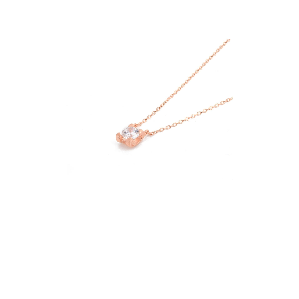 Elegant Rose Gold Solitaire CZ Diamond Necklace in 925 Silver