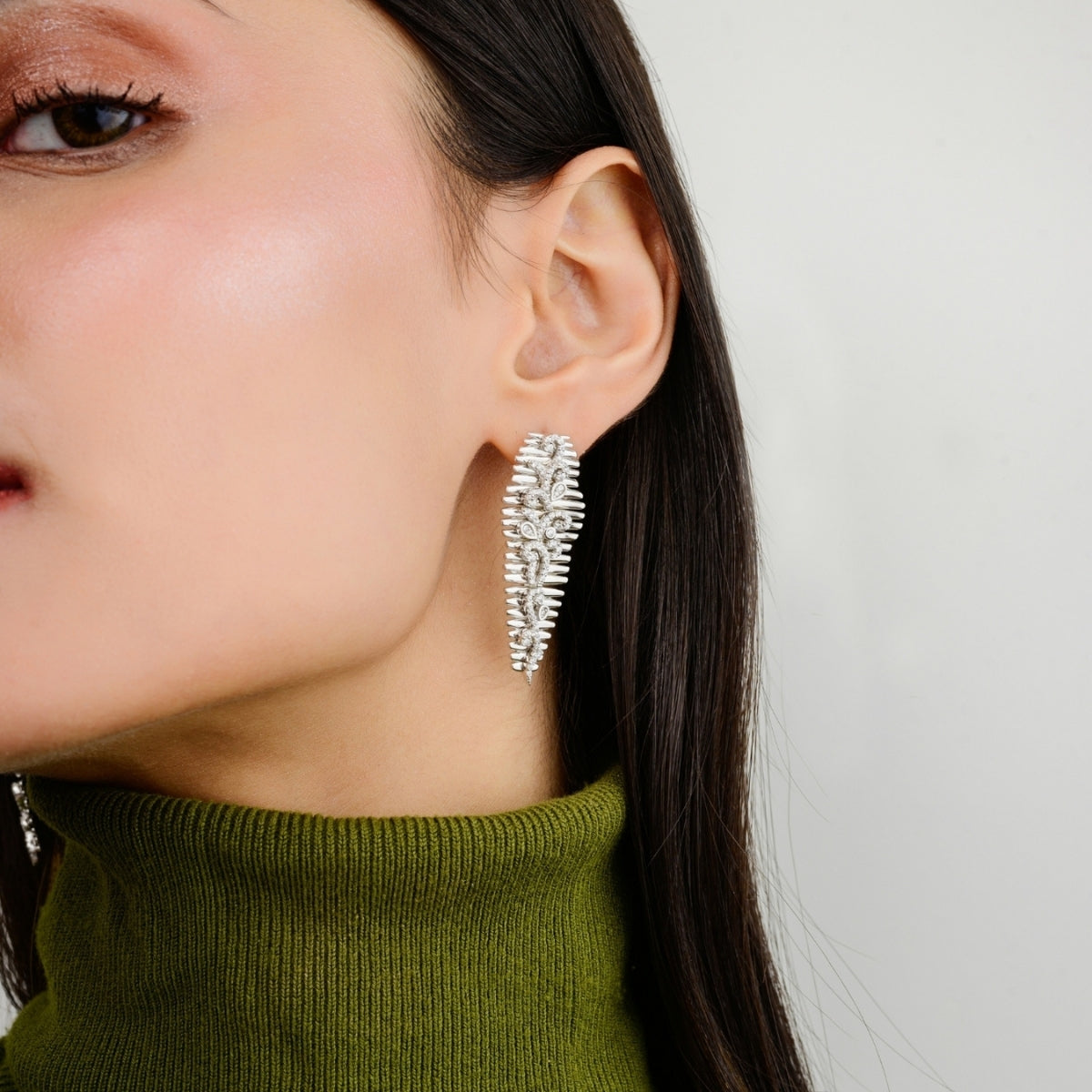 Elegant Silver Leaf Zigzag Dangler Earrings