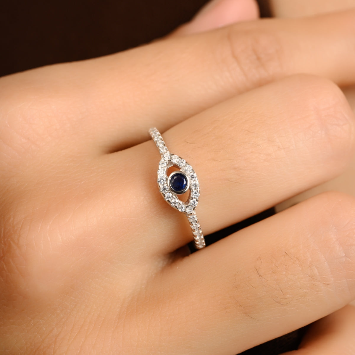 Evil Eye Stackable Silver Ring