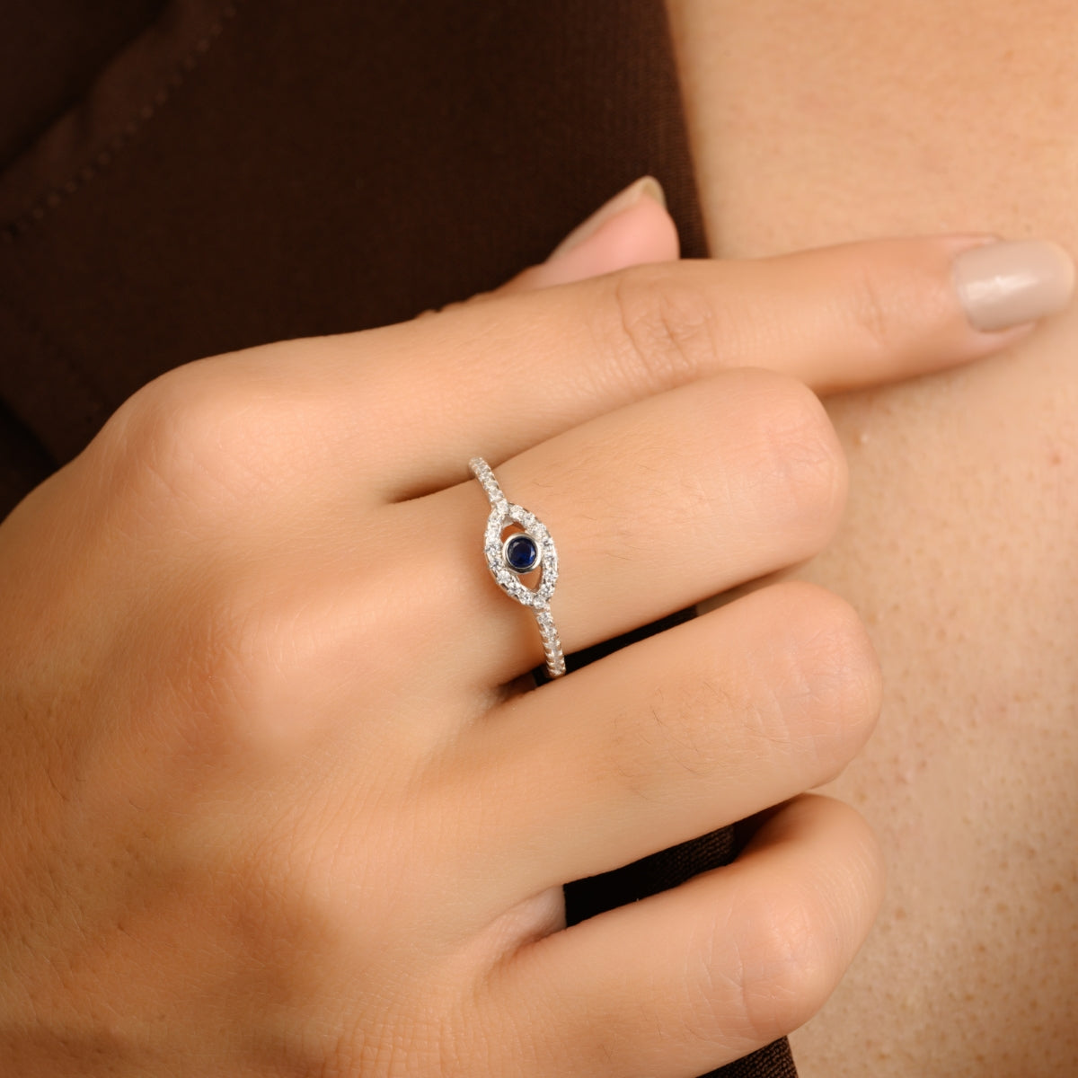 Evil Eye Stackable Silver Ring