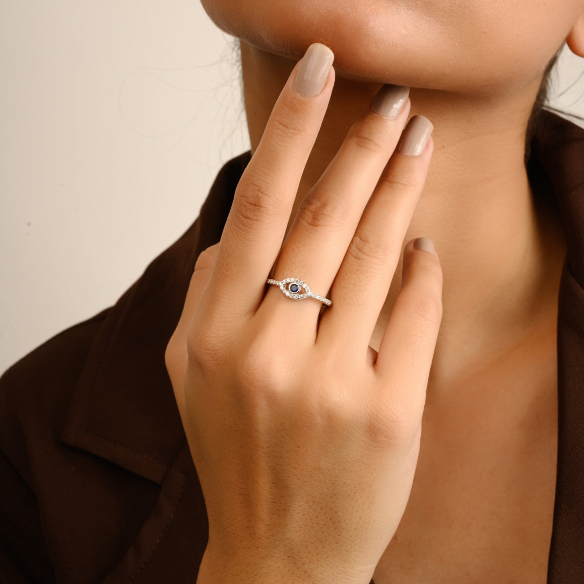 Evil Eye Stackable Silver Ring