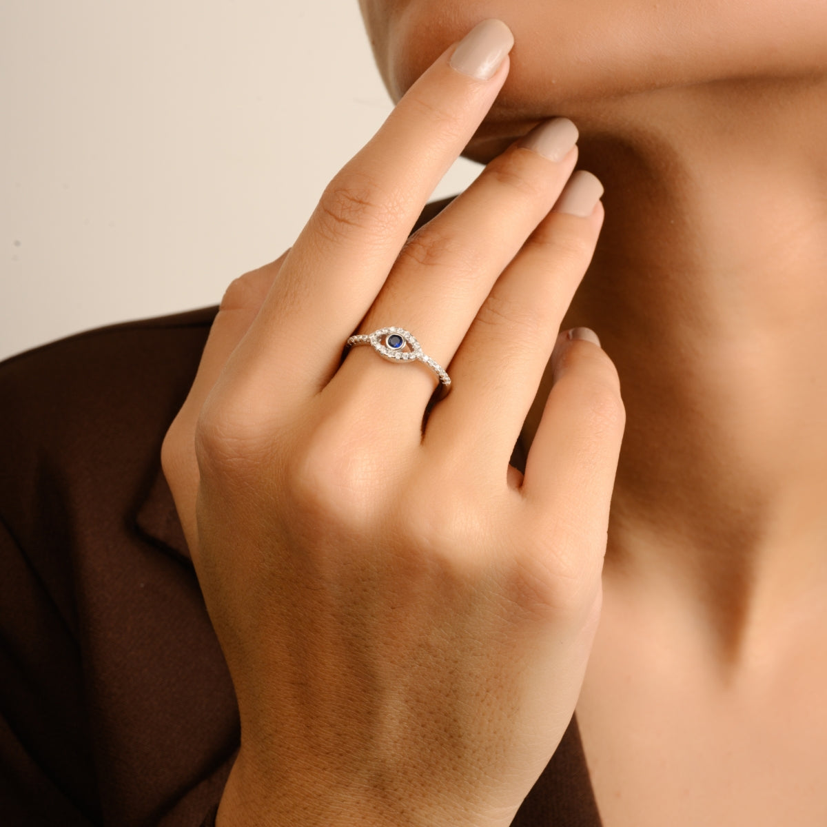 Evil Eye Stackable Silver Ring