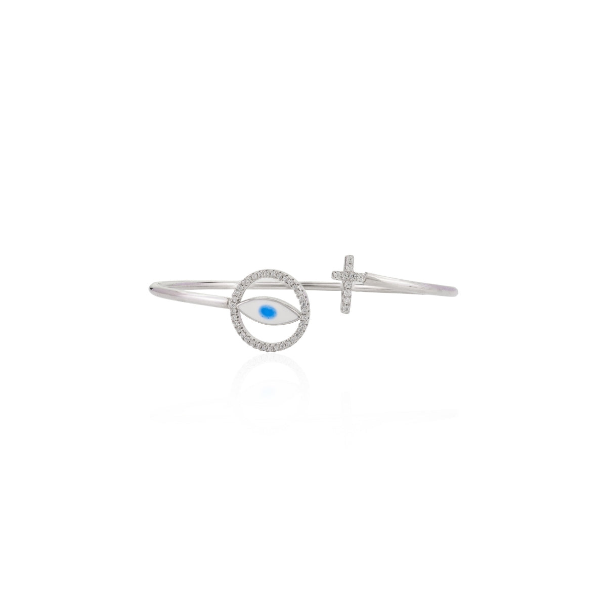 Evil Eye Charm Adjustable Silver Cuff Bangle