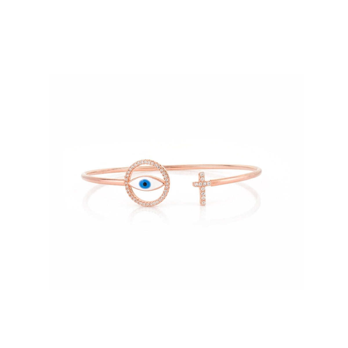 Evil Eye Charm Rose Gold Bangle in 925 Silver