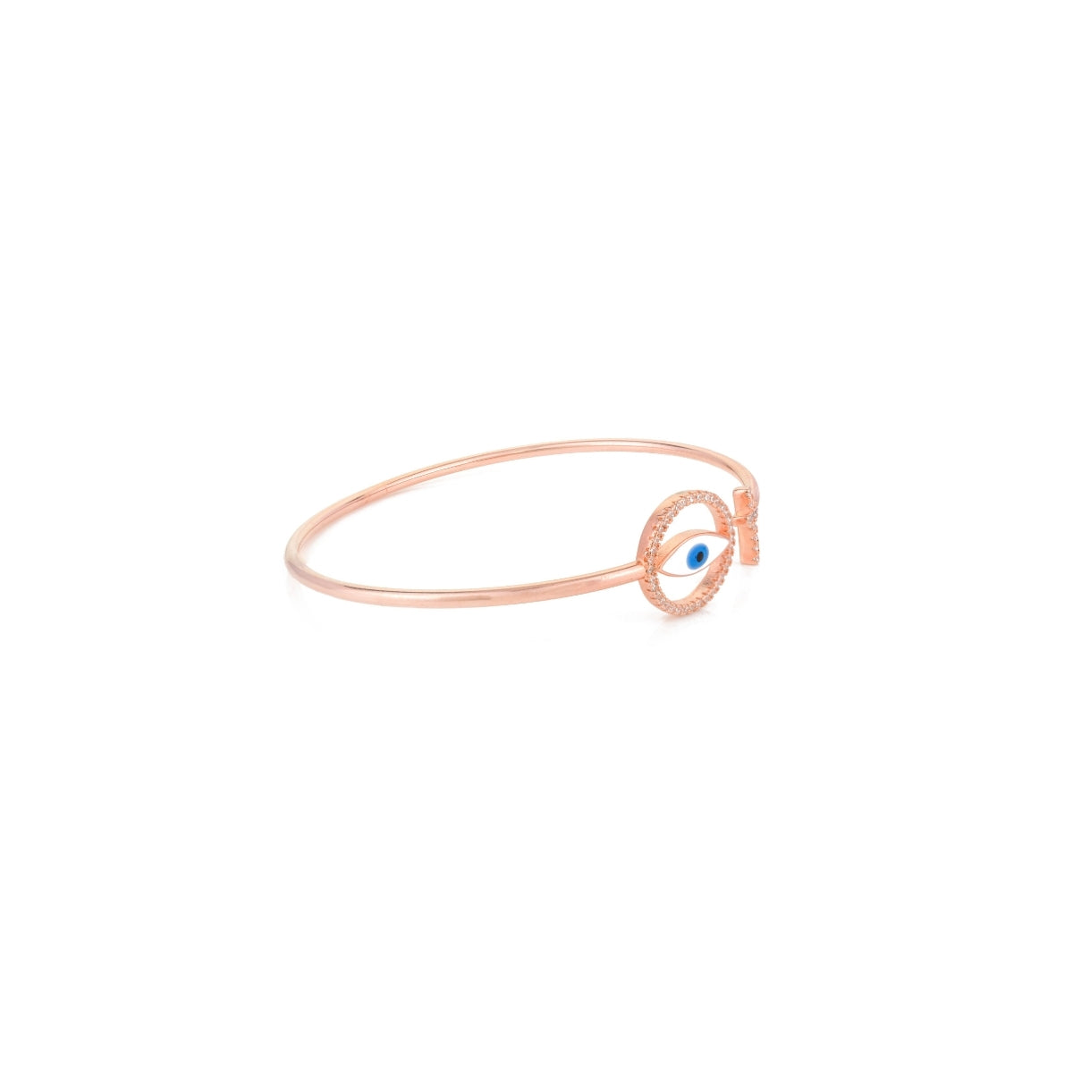 Evil Eye Charm Rose Gold Bangle in 925 Silver