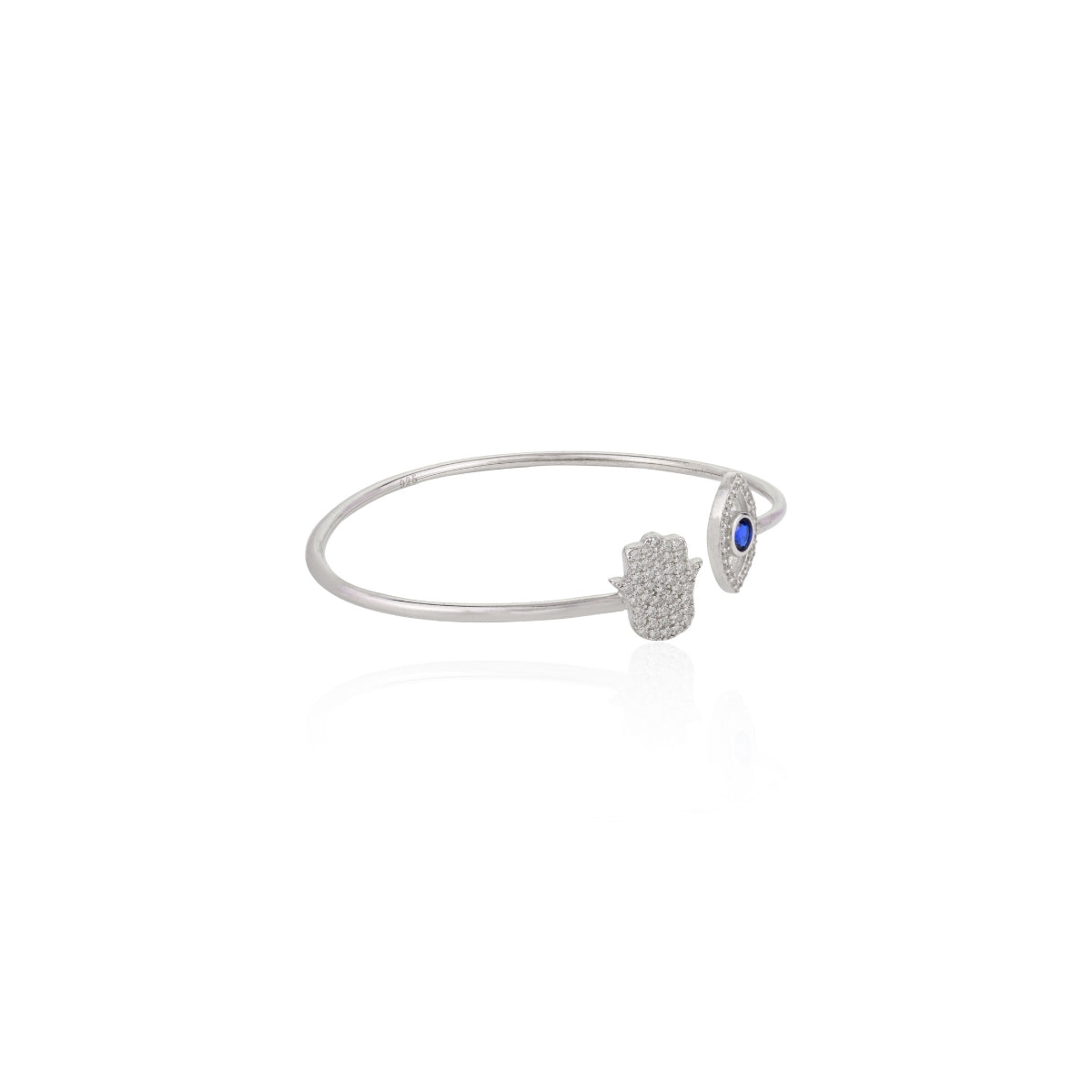 Evil Eye Hamsa Charm Adjustable Silver Bangle