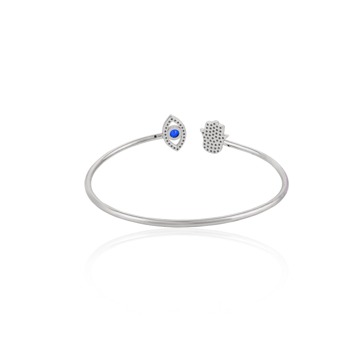 Evil Eye Hamsa Charm Adjustable Silver Bangle
