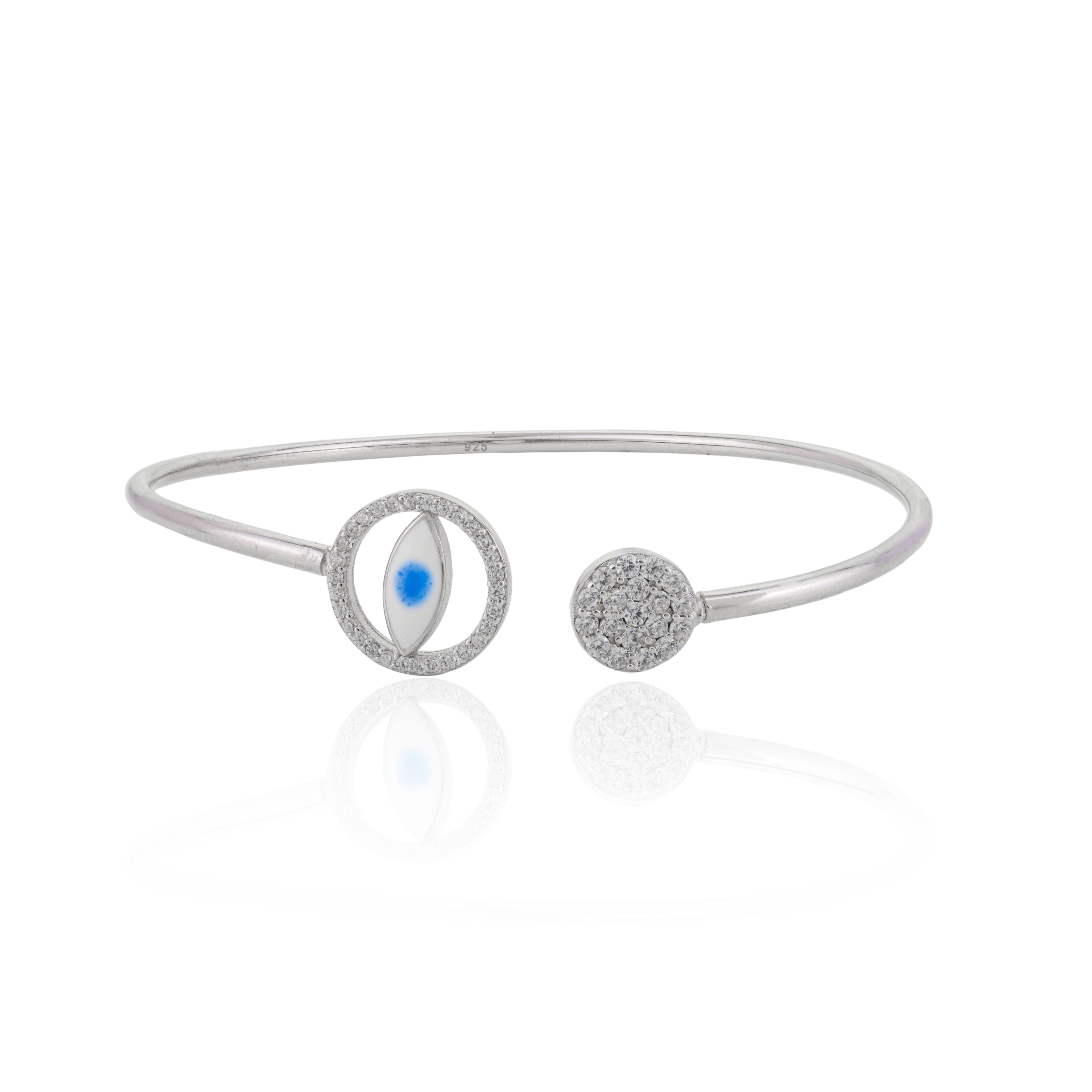Evil Eye Silver Cuff Bangle for Women