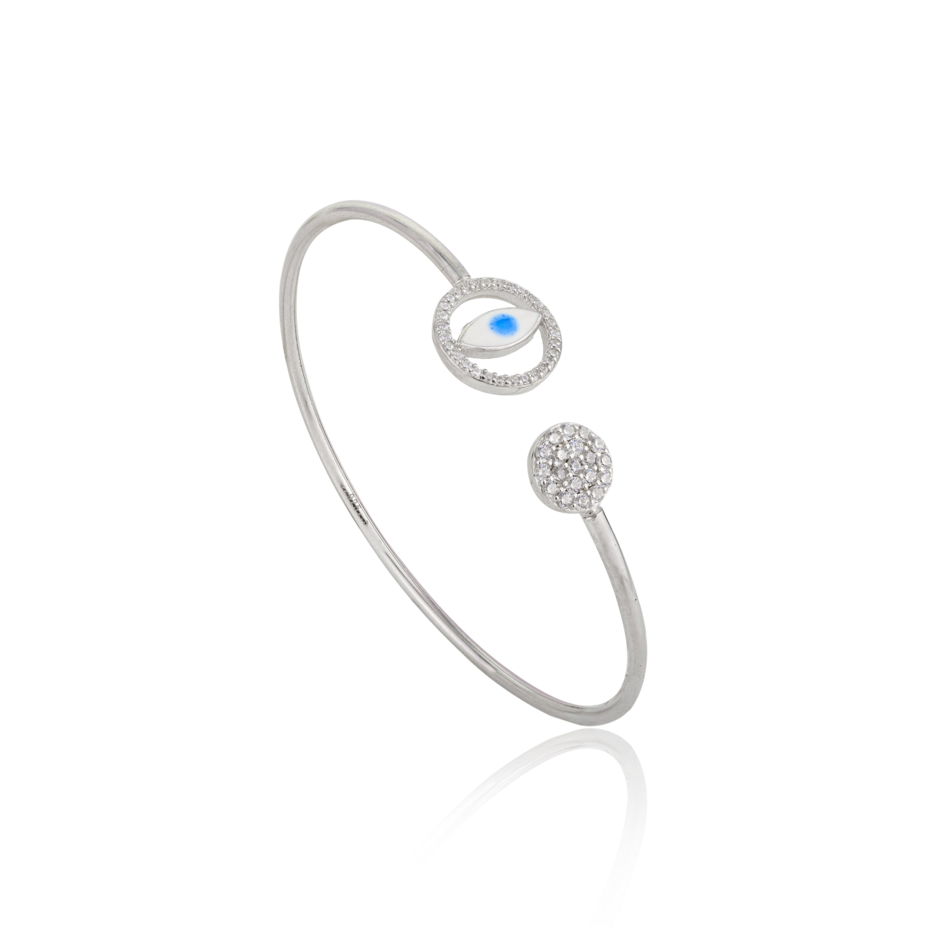 Evil Eye Silver Cuff Bangle for Women