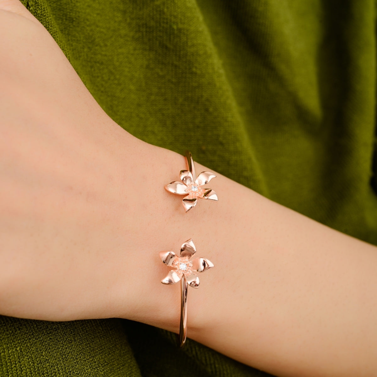 Floral Charm Bangle in Rose Gold Finish