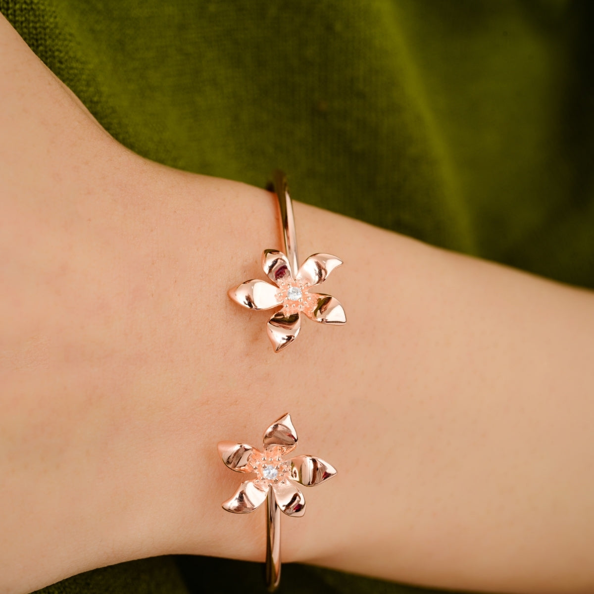 Floral Charm Bangle in Rose Gold Finish