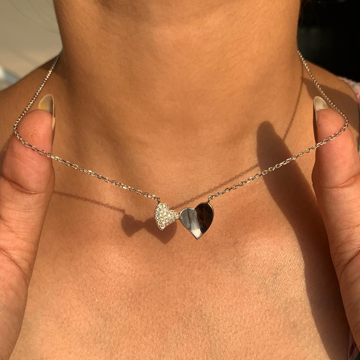 925 Silver Heart Charm Pendant Necklace with Earrings