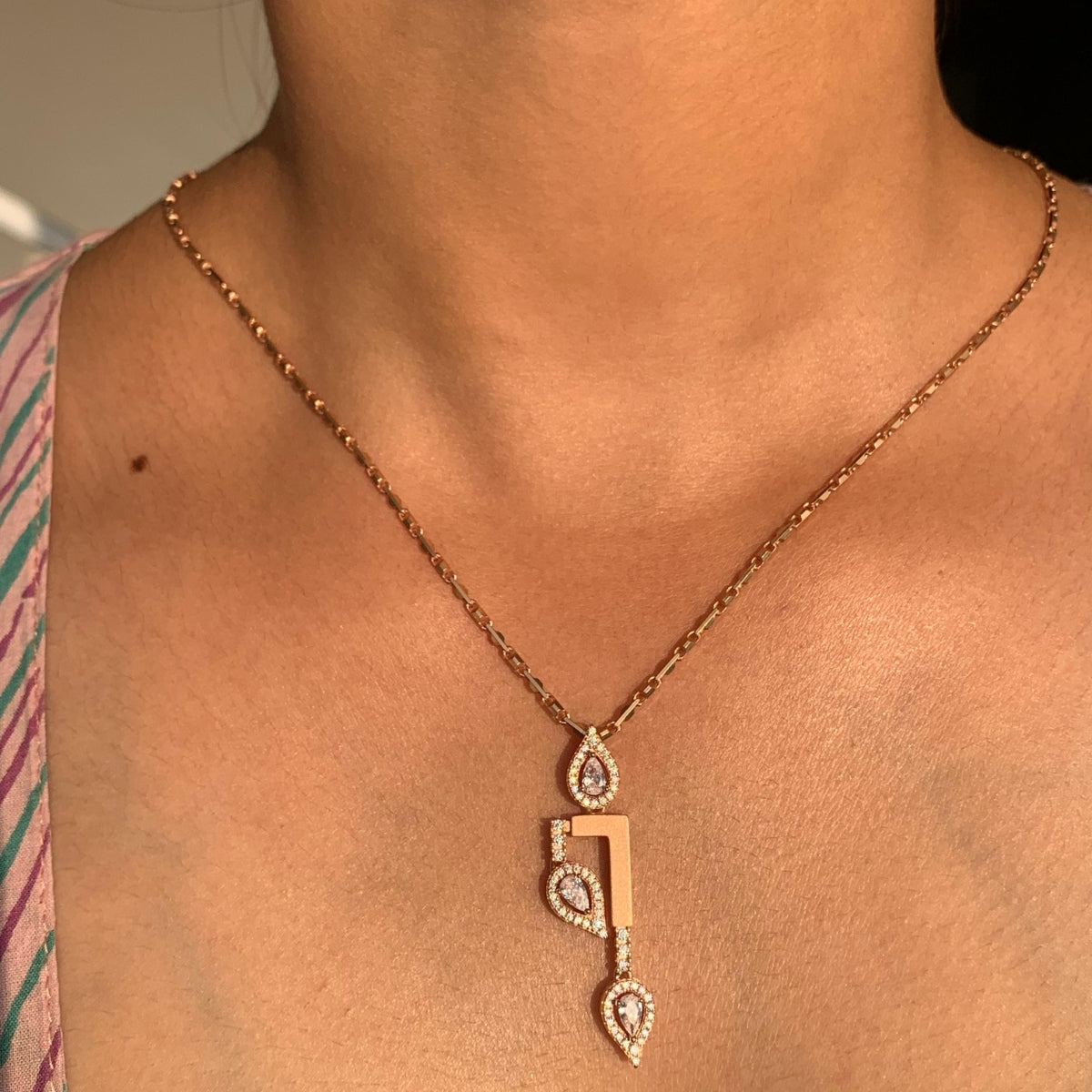 Rose Gold CZ Diamond Drop Pendant with Earrings in 925 Silver