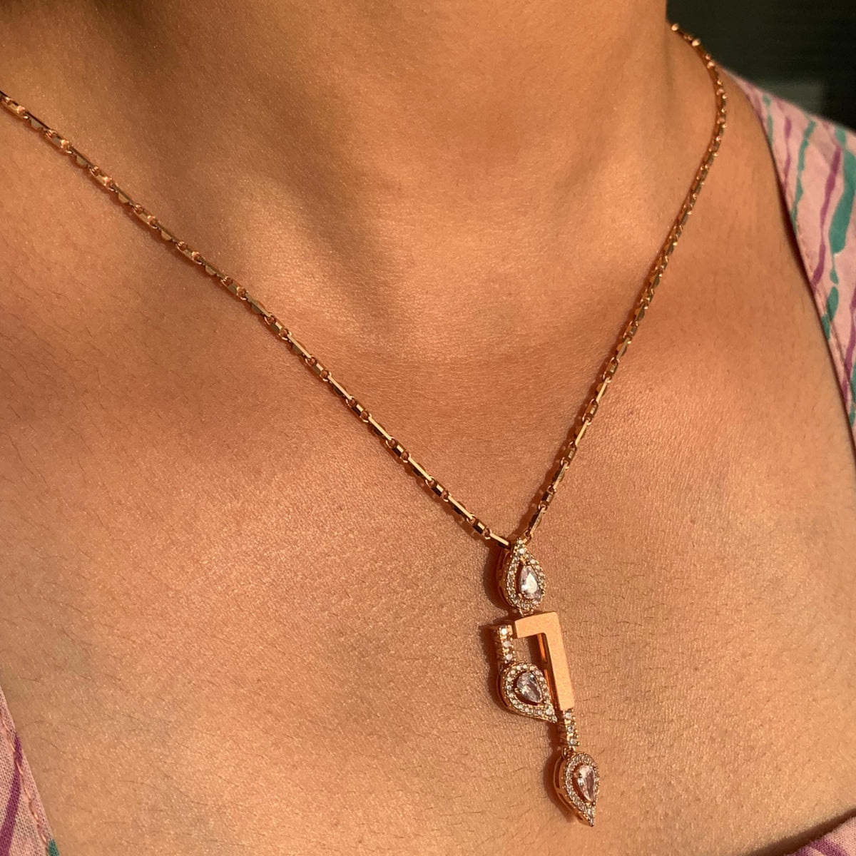 Rose Gold CZ Diamond Drop Pendant with Earrings in 925 Silver