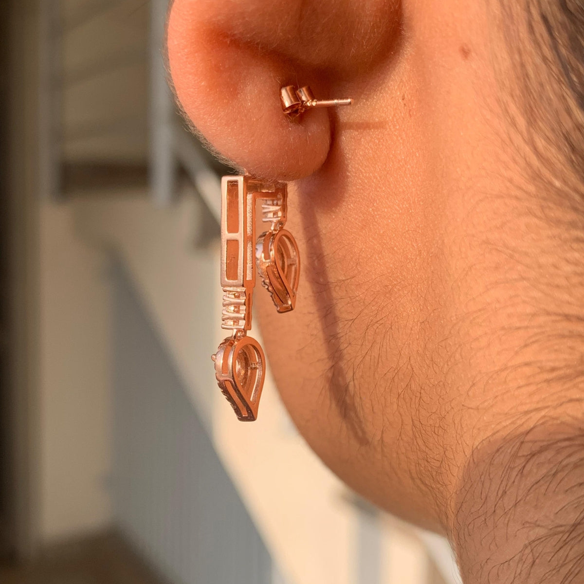 Rose Gold CZ Diamond Drop Pendant with Earrings in 925 Silver