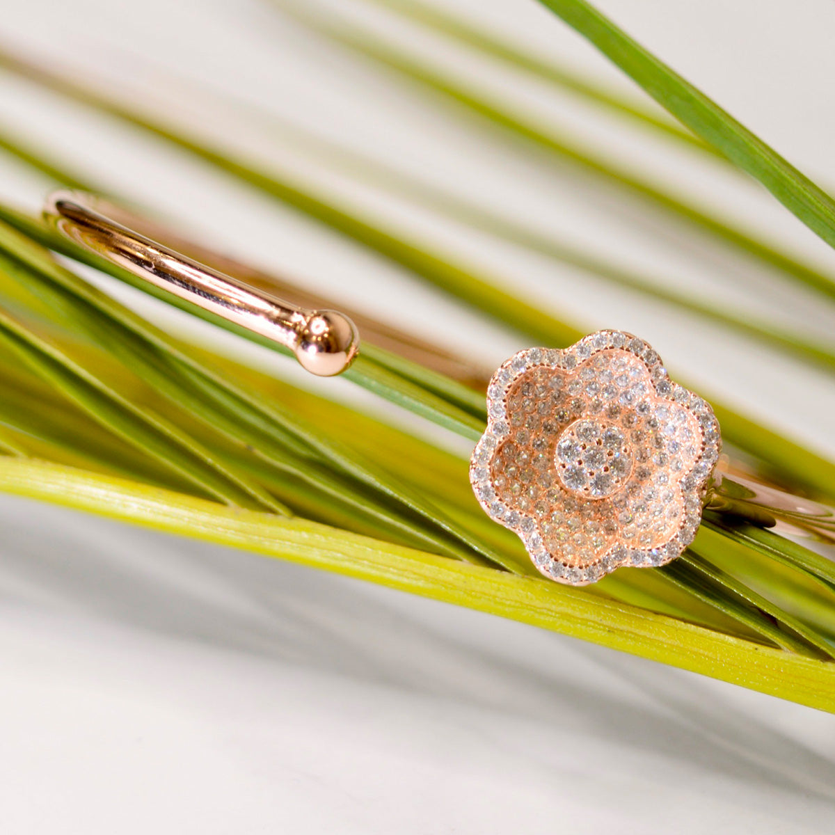 Rose Gold Studded Flower Cuff Bracelet for Women