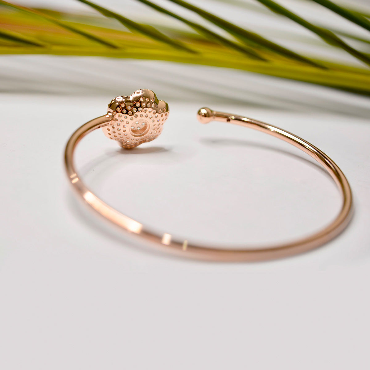 Rose Gold Studded Flower Cuff Bracelet for Women