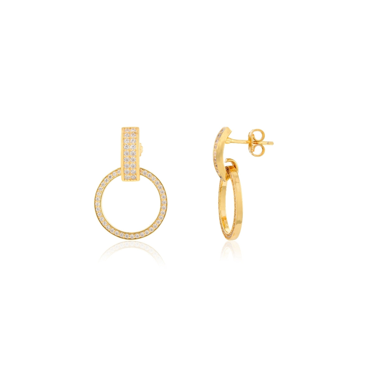 Gold Finish Circle Drop Earrings in 925 Silver