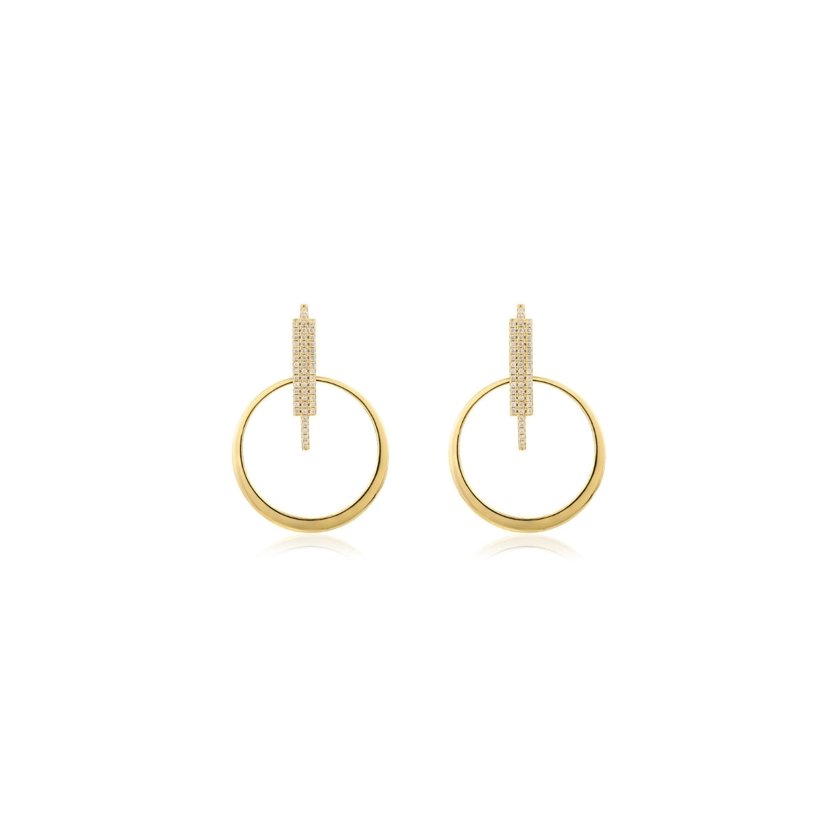 Gold Finish CZ Diamonds Bar Linked Circle Drop Earrings