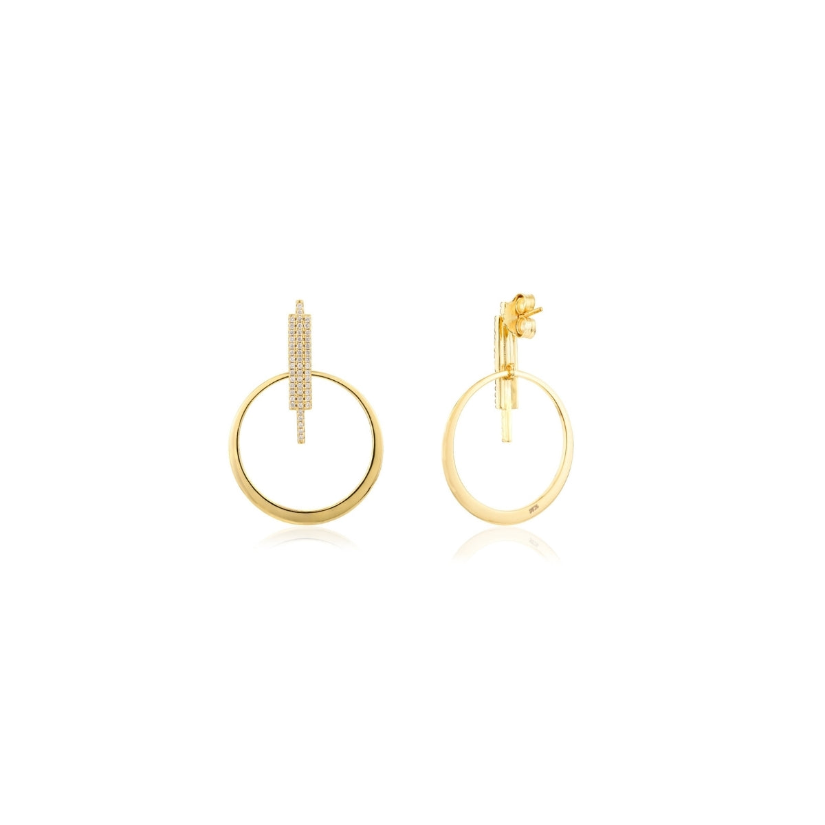 Gold Finish CZ Diamonds Bar Linked Circle Drop Earrings