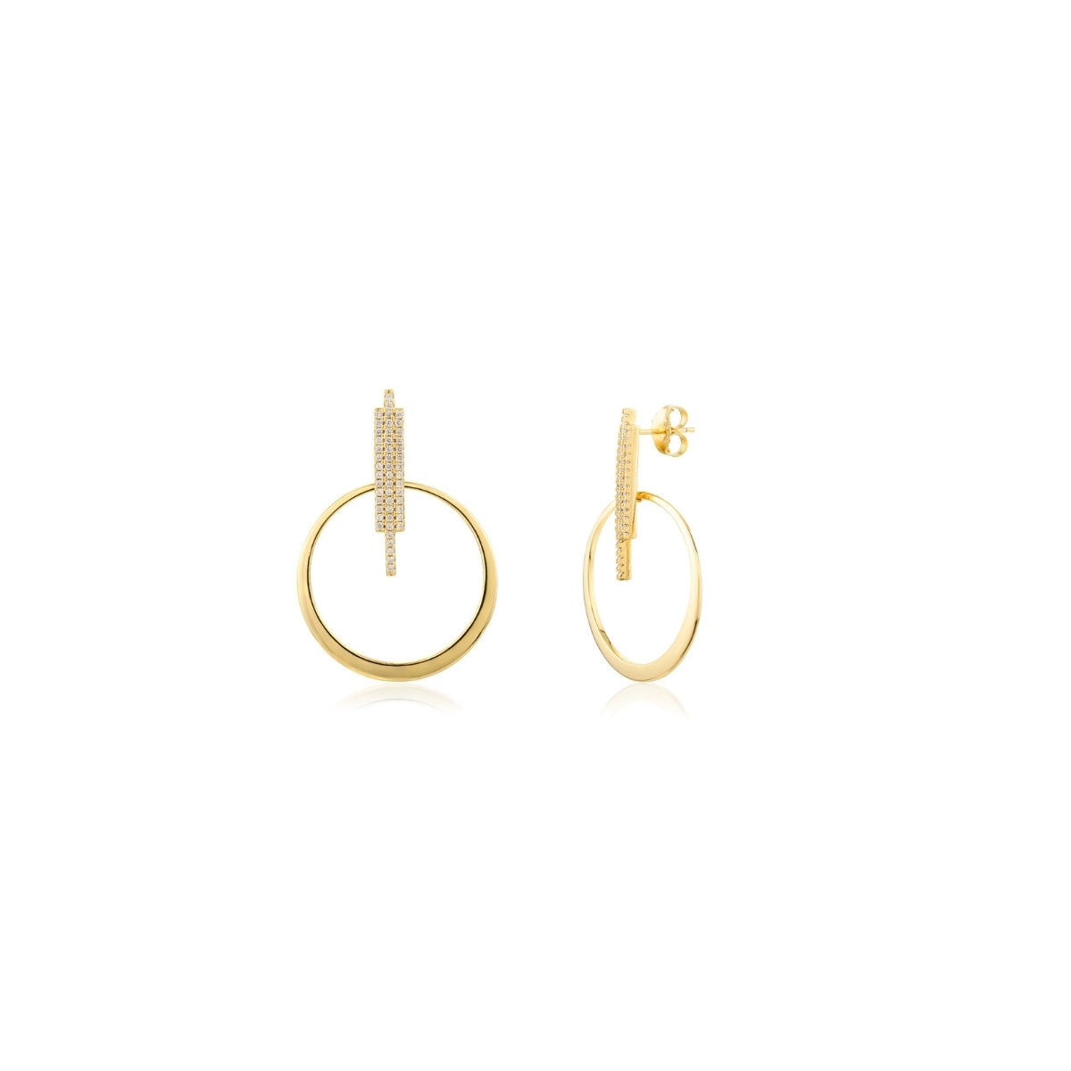 Gold Finish CZ Diamonds Bar Linked Circle Drop Earrings