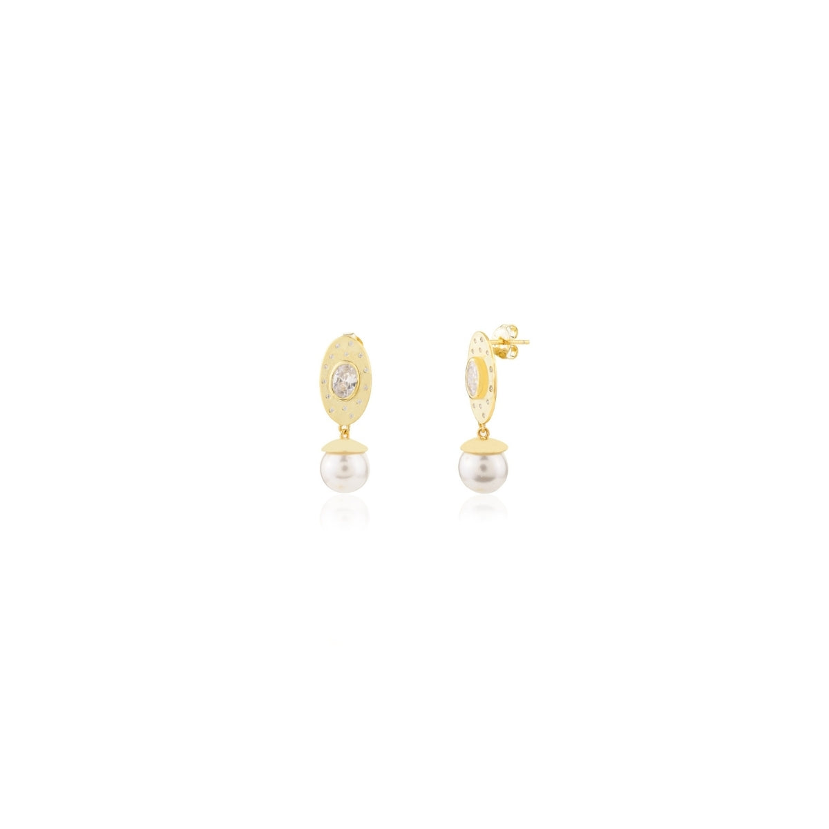Gold finish Pearl Drop Silver Stud Earrings
