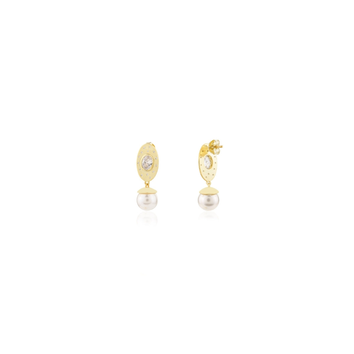 Gold finish Pearl Drop Silver Stud Earrings