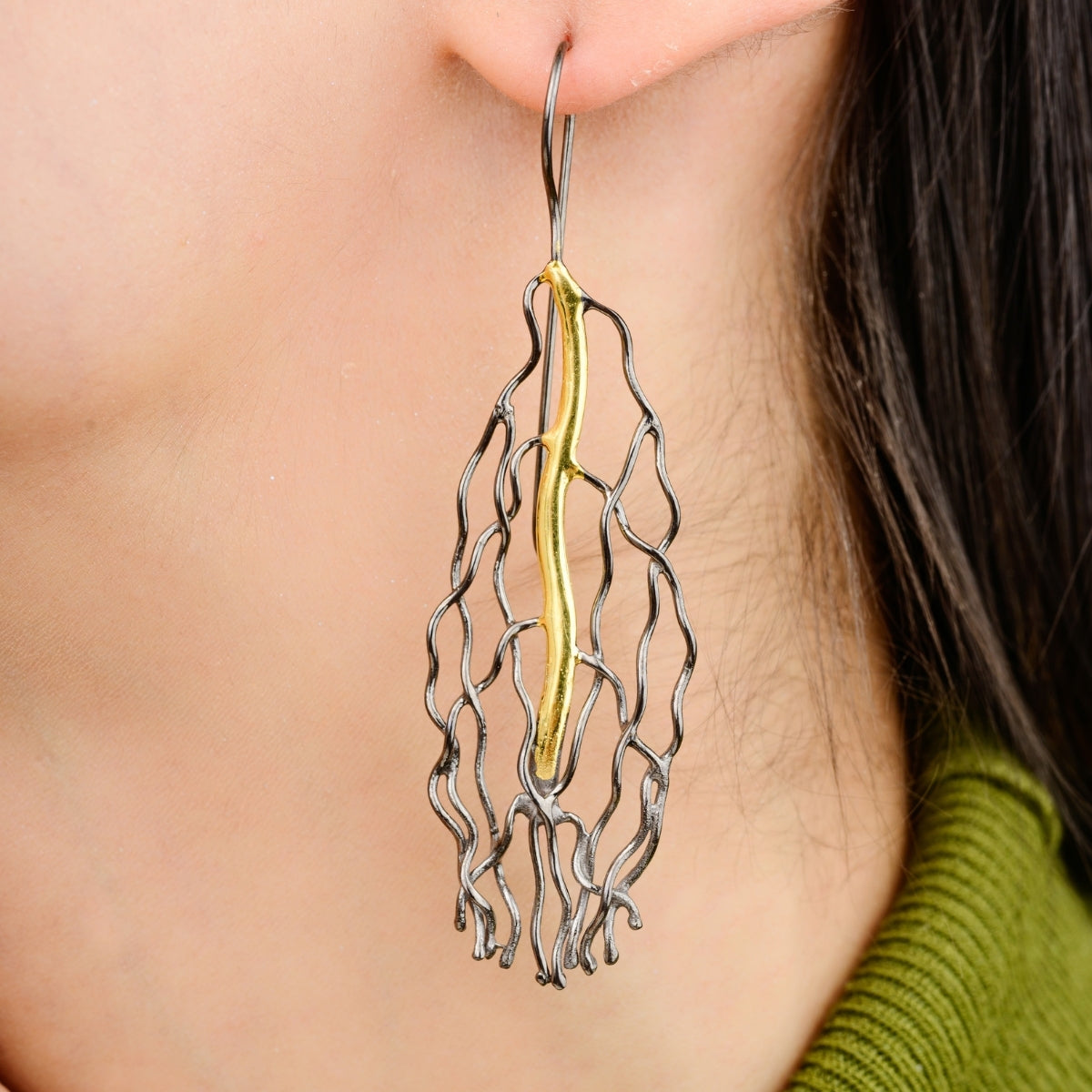 Handcrafted Rose Gold Black Rhodium Silver Wing Earrings