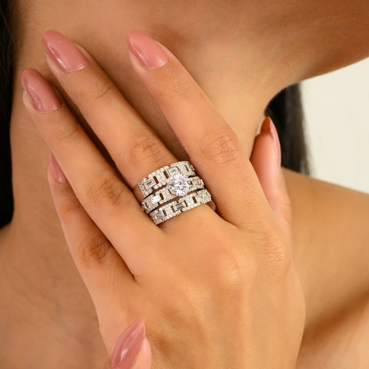 925 Sterling Silver 3 in 1 White Zircon Wedding Ring