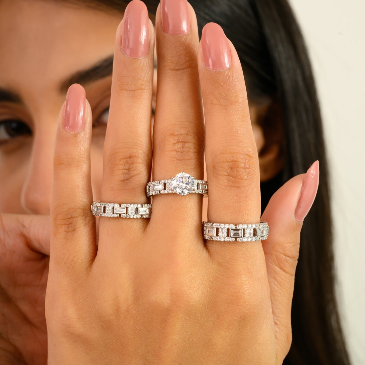 925 Sterling Silver 3 in 1 White Zircon Wedding Ring