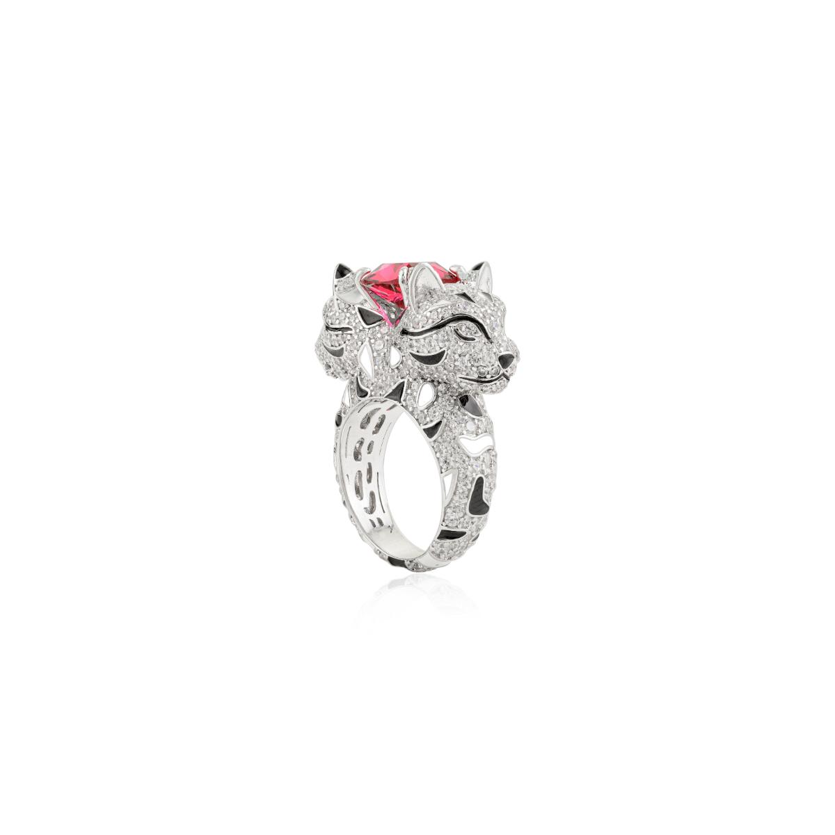 925 Sterling Silver Dual Panther Ring with Ruby