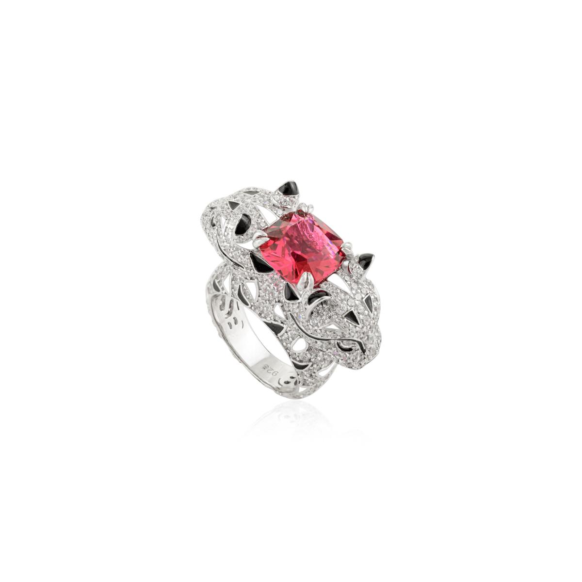 925 Sterling Silver Dual Panther Ring with Ruby