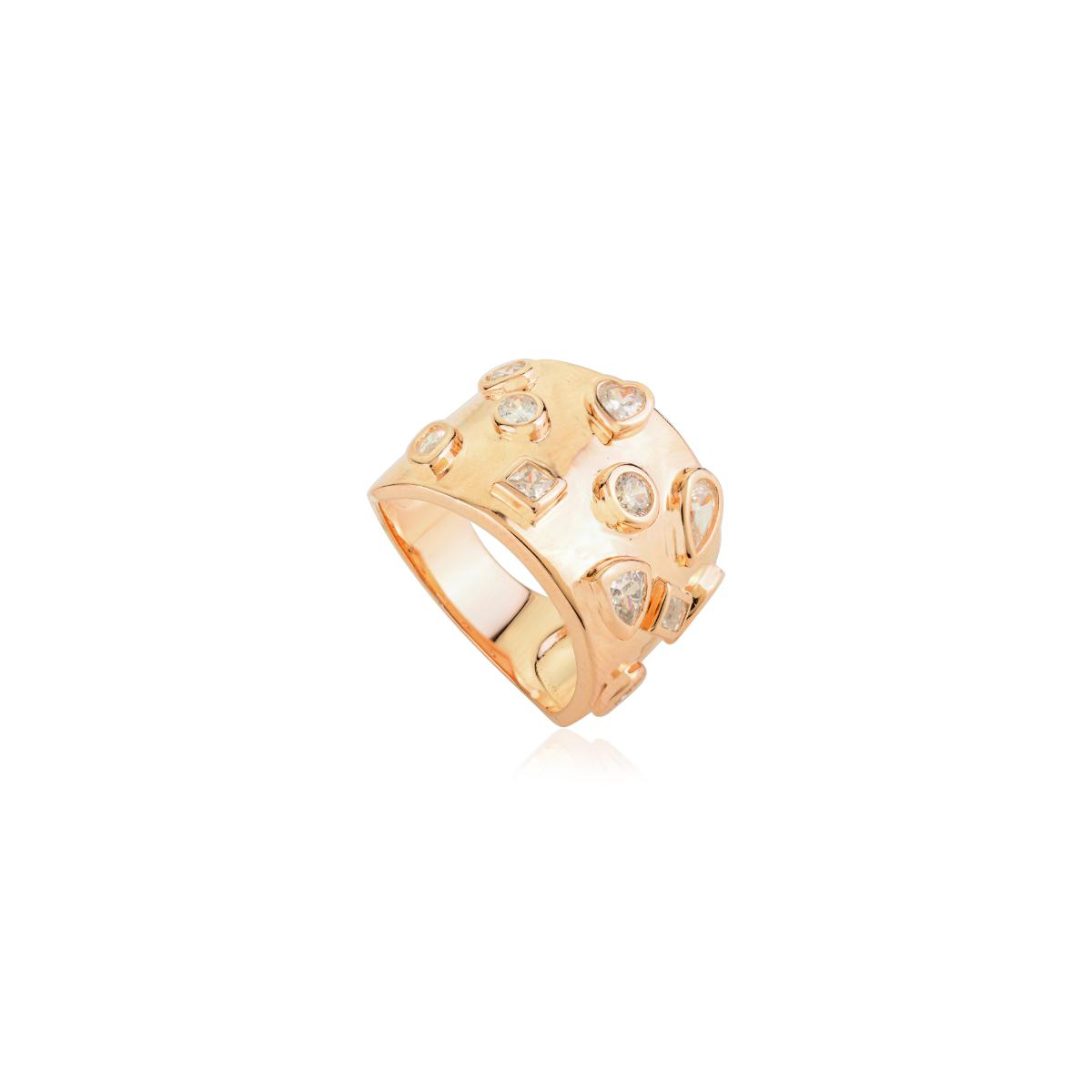 925 Sterling Silver Rose Gold White Diamond Broad Ring