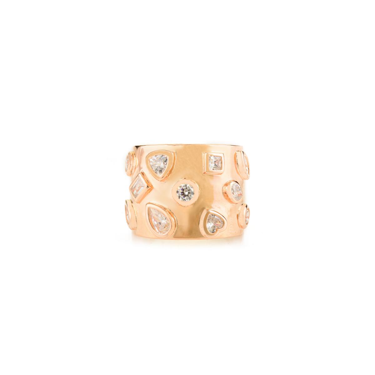 925 Sterling Silver Rose Gold White Diamond Broad Ring