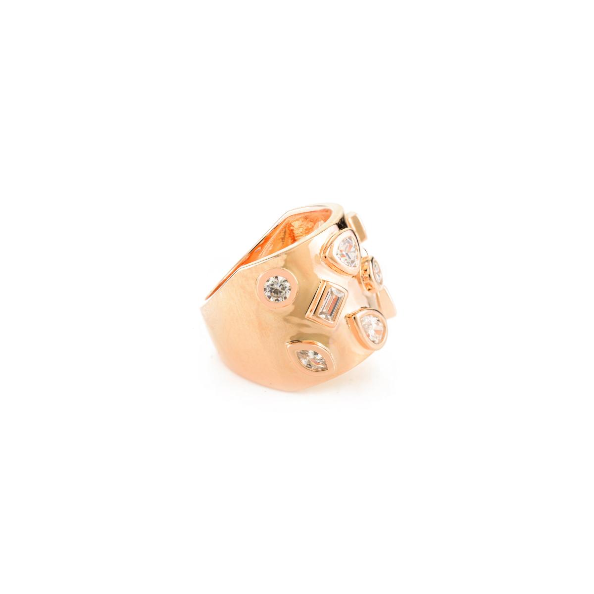 925 Sterling Silver Rose Gold White Diamond Broad Ring