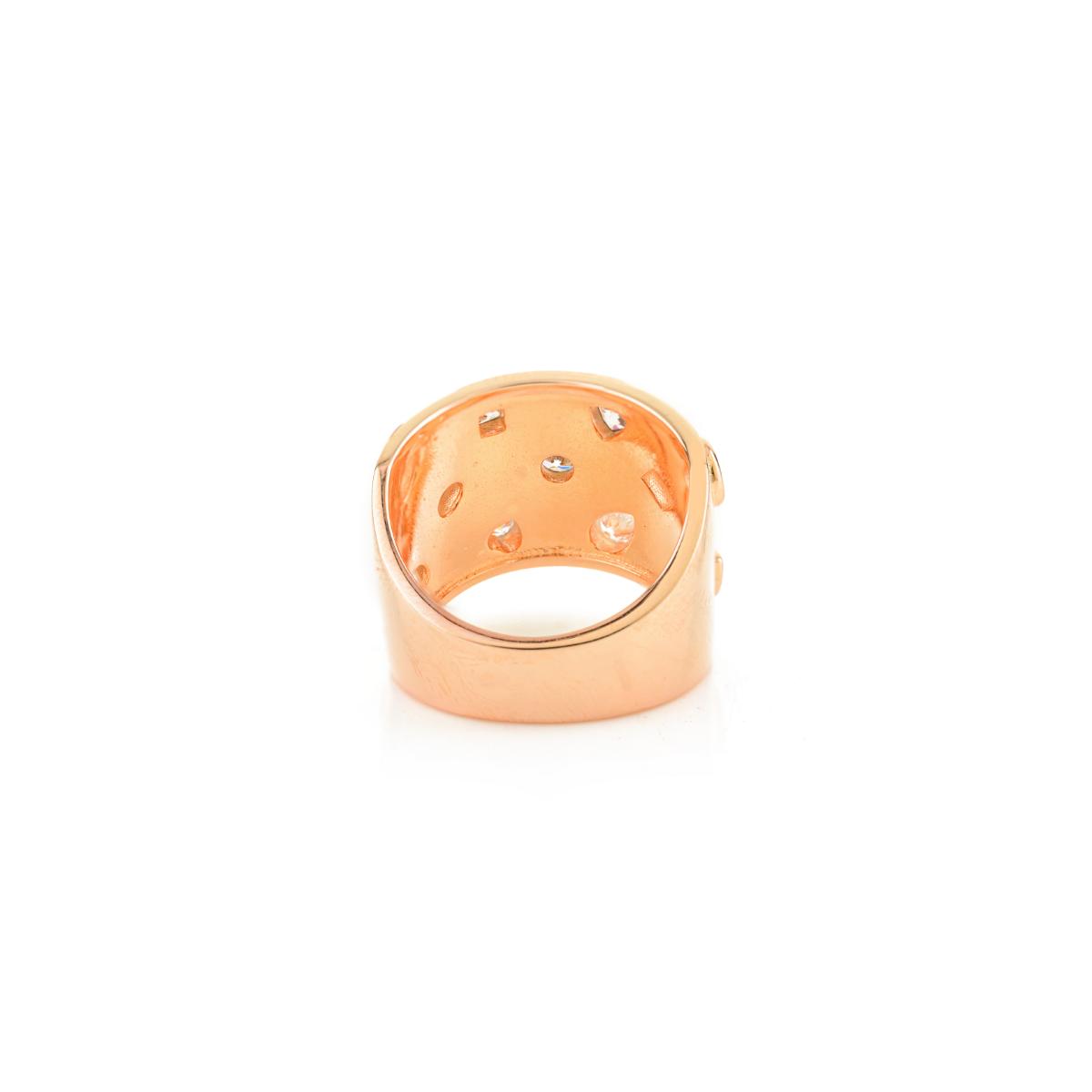925 Sterling Silver Rose Gold White Diamond Broad Ring