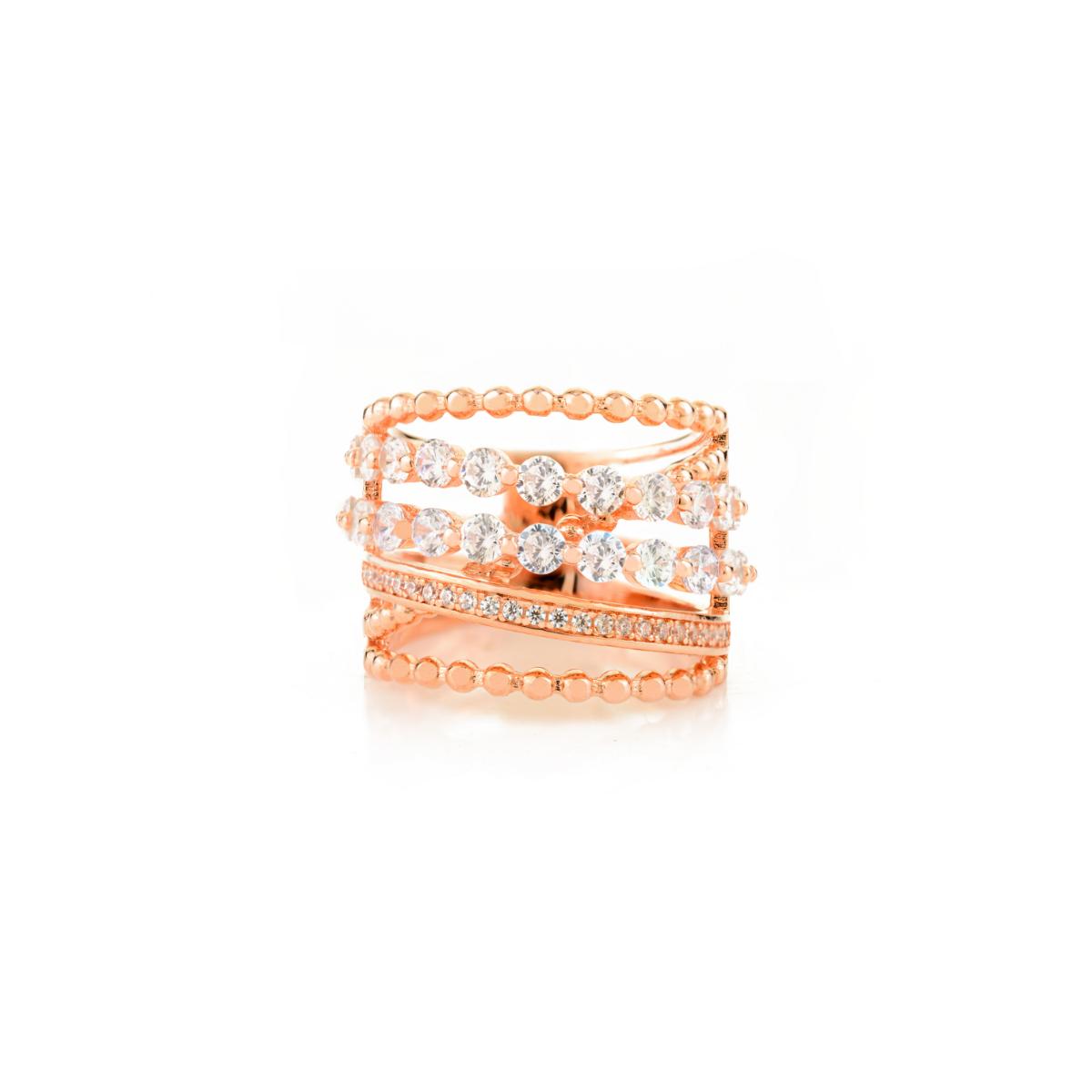 925 Sterling Silver Rose Gold Multi Layer Ring