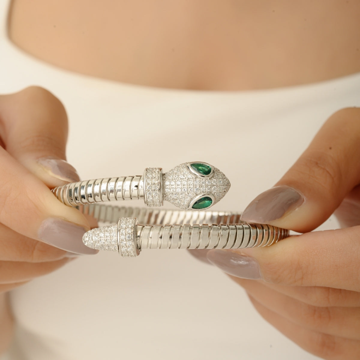 925 Silver Snake Cuff Bangle Bracelet