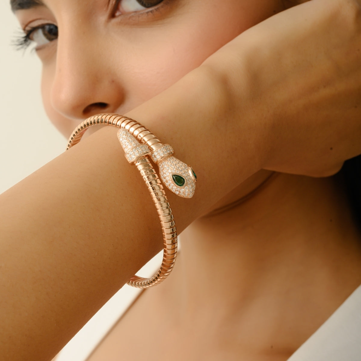 Rose Gold Snake Cuff Bangle Bracelet