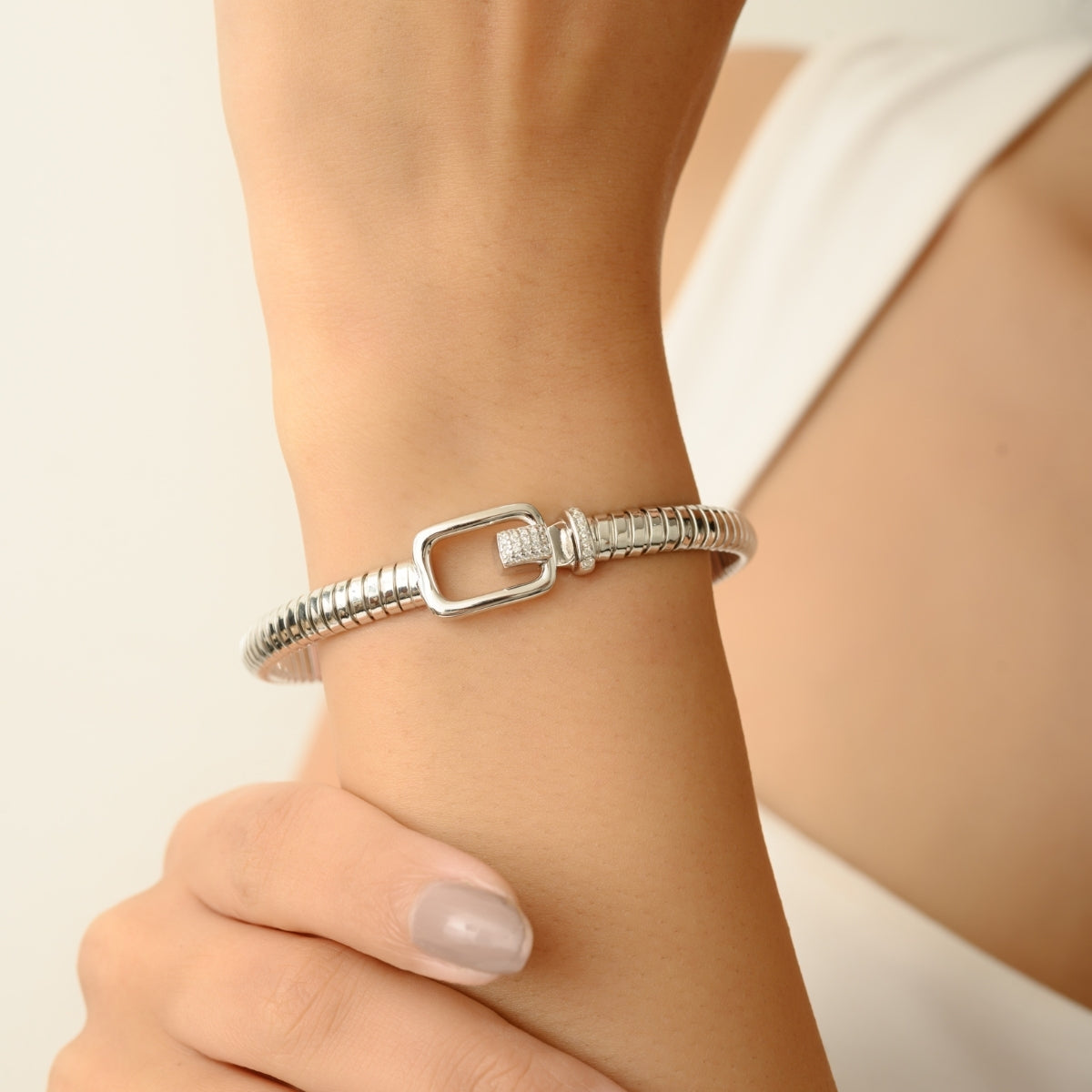 925 Silver Cuff Bracelet with Lock