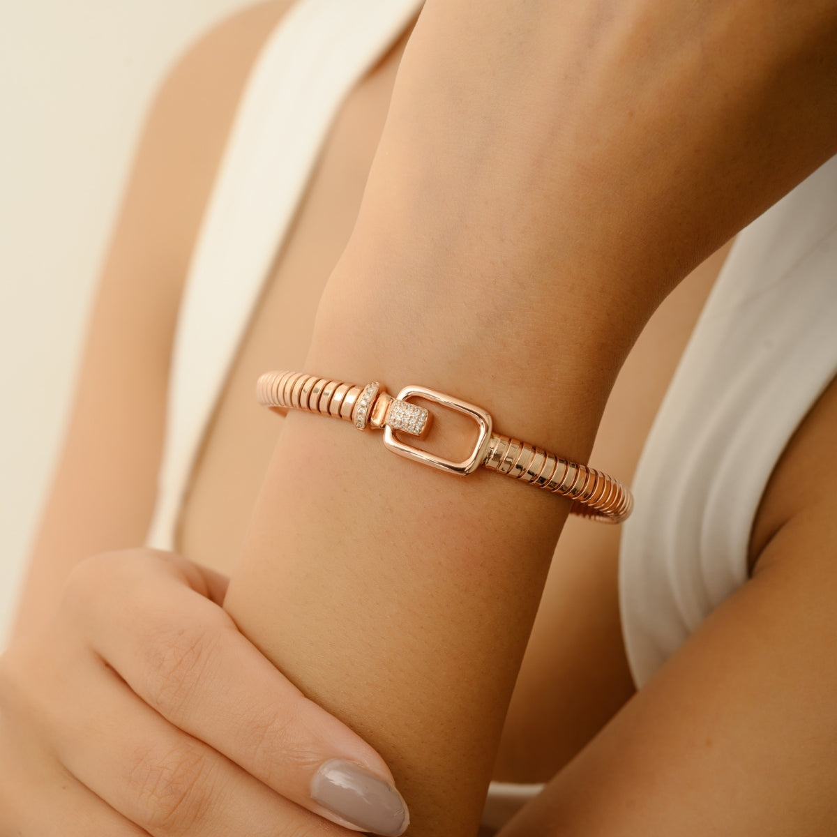 Rose Gold Cuff Bracelet with Lock