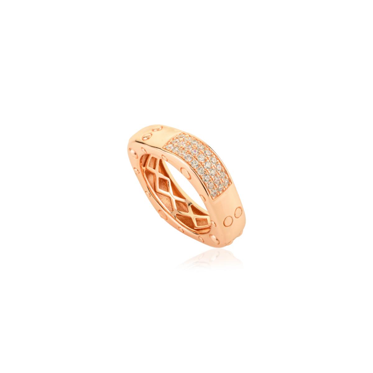 925 Sterling Silver Rose Gold White Crystal Square Ring
