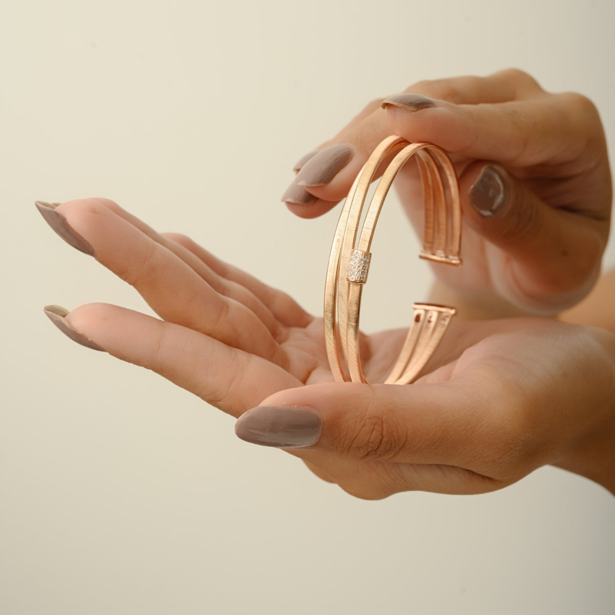 Rose Gold Diamond Multi Layer Cuff Bangle Bracelet