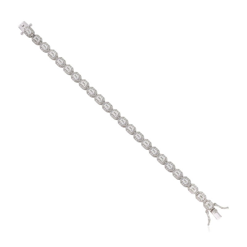 925 Sterling Silver Brilliant Round White CZ Halo Tennis Bracelet