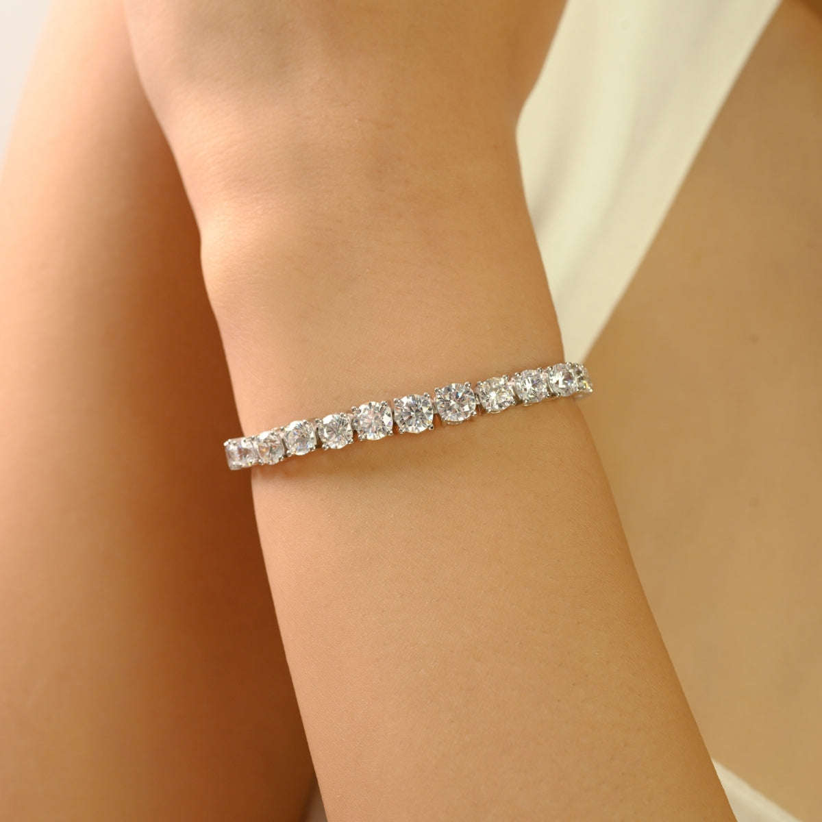 925 Sterling Silver Brilliant Round White CZ Tennis Bracelet
