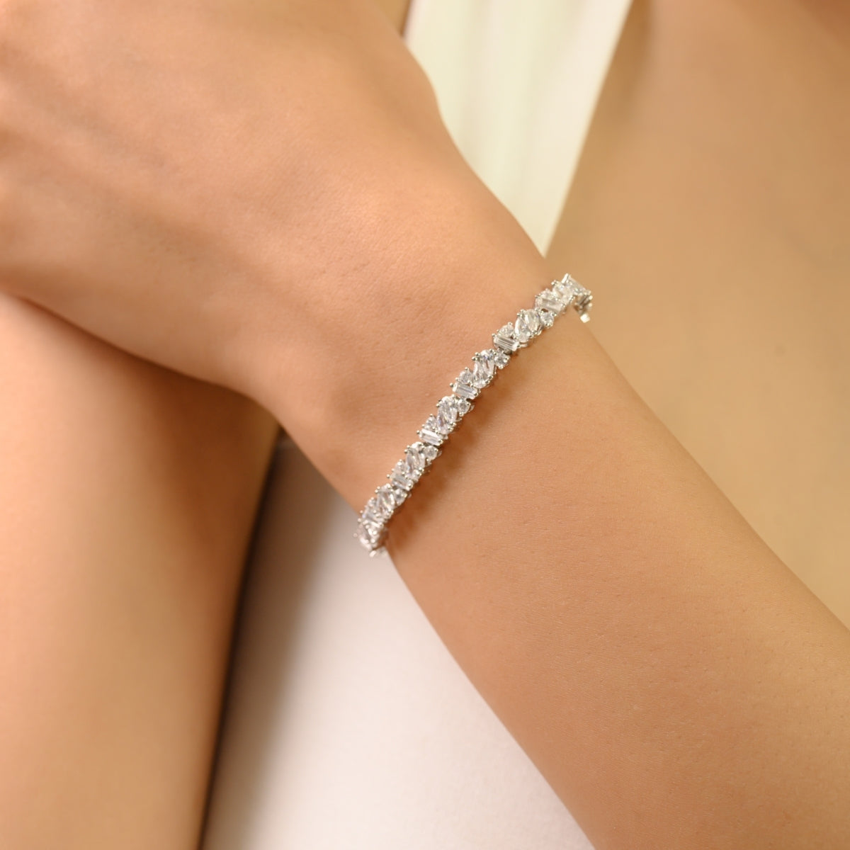 Brilliant Linear White CZ Linear Tennis Bracelet