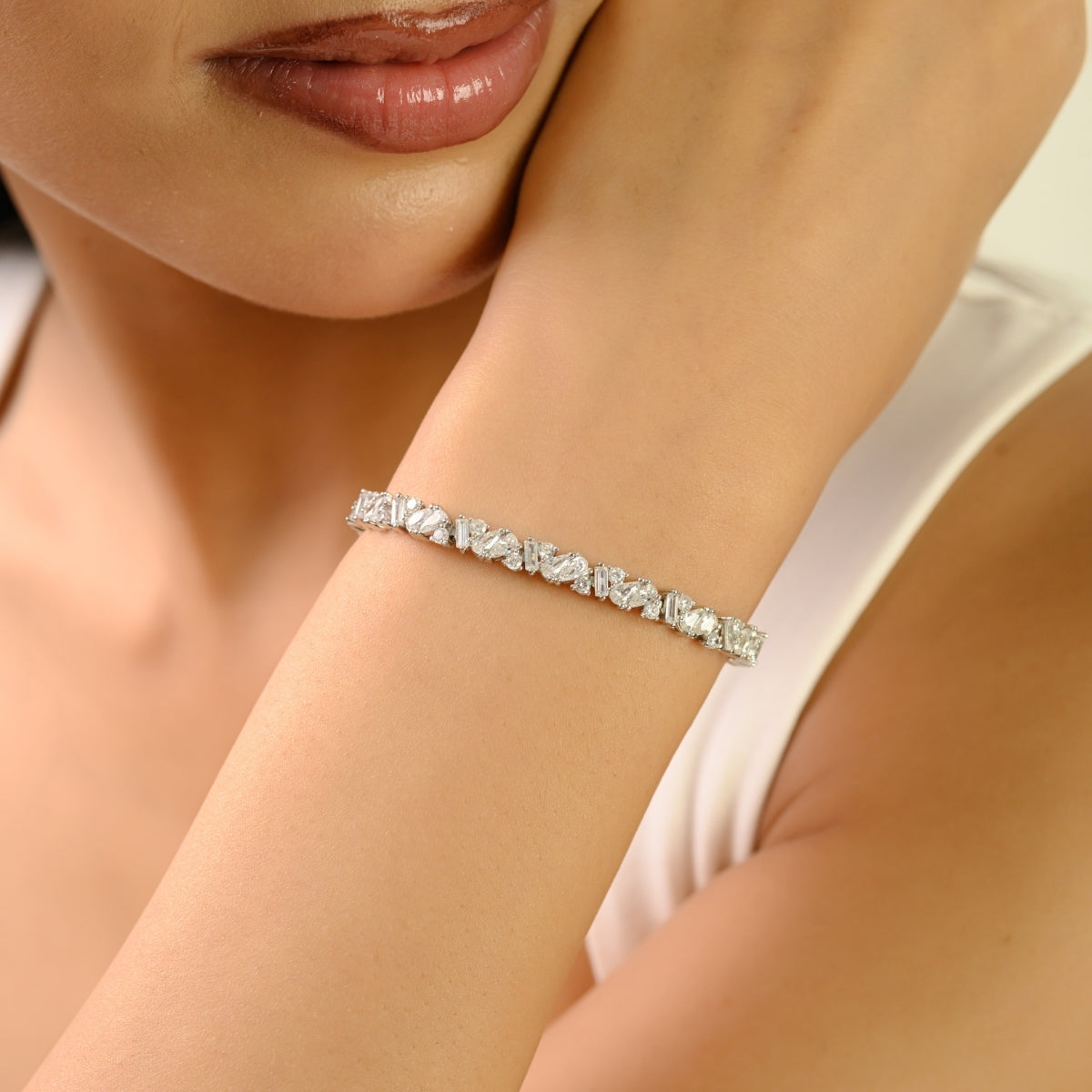 Brilliant Linear White CZ Linear Tennis Bracelet