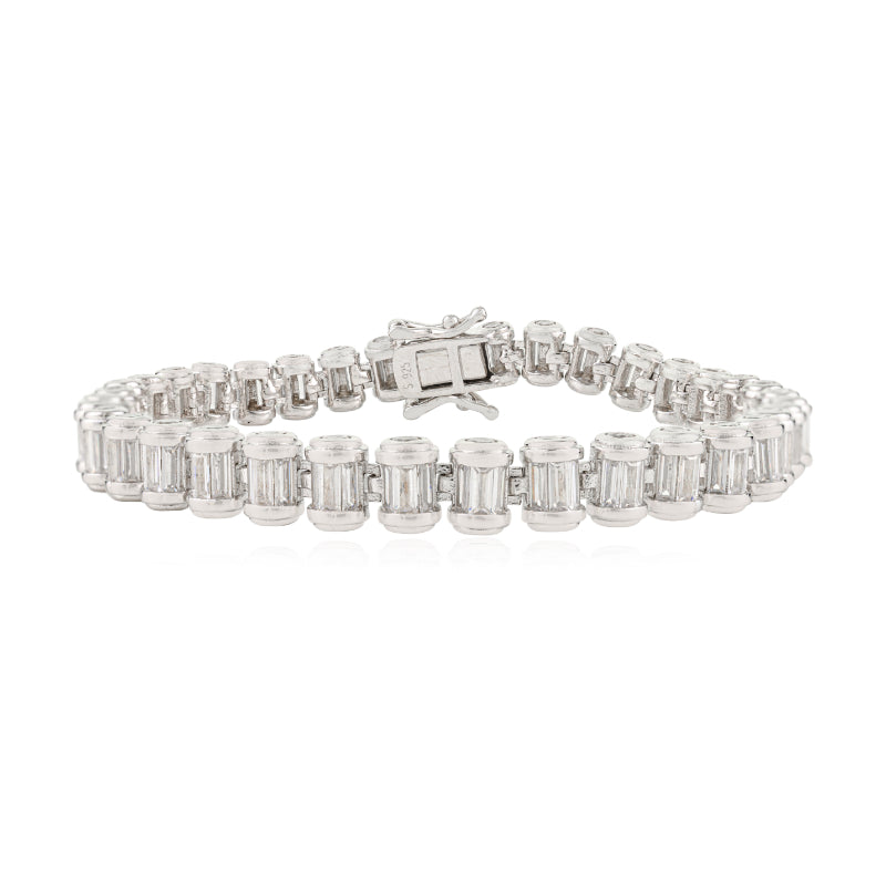 Chunky Silver Tennis Bracelet with Rectangular Baguette in CZ