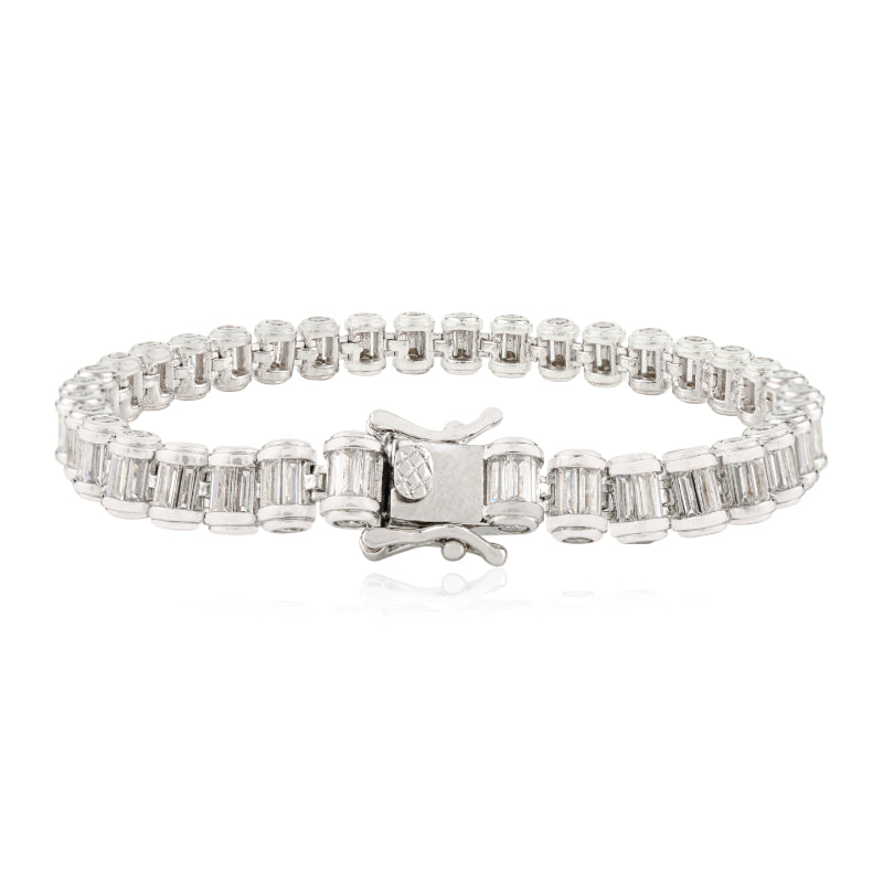 Chunky Silver Tennis Bracelet with Rectangular Baguette in CZ